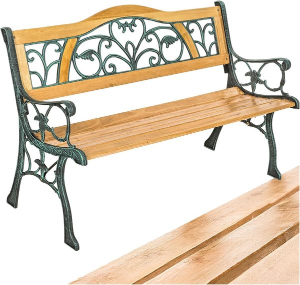 tectake Gartenbank Sitzbank Kathi 2-Sitzer aus Holz und Gusseisen 124x60x83cm, 2-Sitzer