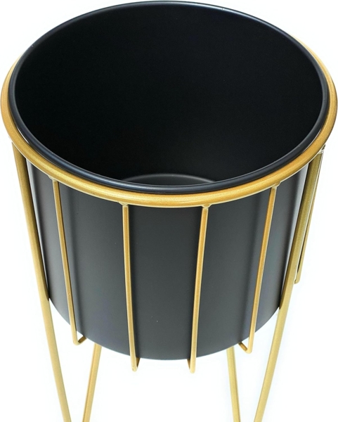 DanDiBo Blumenhocker mit Topf Metall Gold Schwarz Rund L 45 cm Blumenständer 96039 Blumensäule Modern Pflanzenständer Pflanzenhocker Bild 5