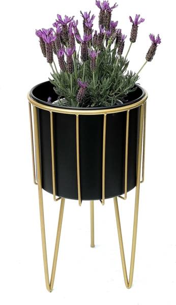 DanDiBo Blumenhocker mit Topf Metall Gold Schwarz Rund L 45 cm Blumenständer 96039 Blumensäule Modern Pflanzenständer Pflanzenhocker Bild 6