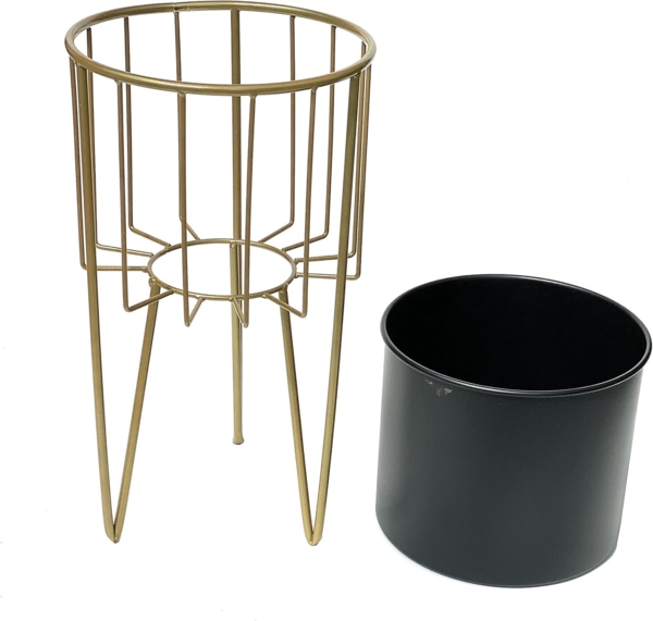 DanDiBo Blumenhocker mit Topf Metall Gold Schwarz Rund L 45 cm Blumenständer 96039 Blumensäule Modern Pflanzenständer Pflanzenhocker Bild 4