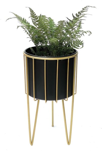 DanDiBo Blumenhocker mit Topf Metall Gold Schwarz Rund L 45 cm Blumenständer 96039 Blumensäule Modern Pflanzenständer Pflanzenhocker Bild 3