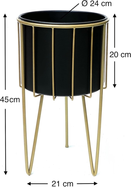 DanDiBo Blumenhocker mit Topf Metall Gold Schwarz Rund L 45 cm Blumenständer 96039 Blumensäule Modern Pflanzenständer Pflanzenhocker Bild 2
