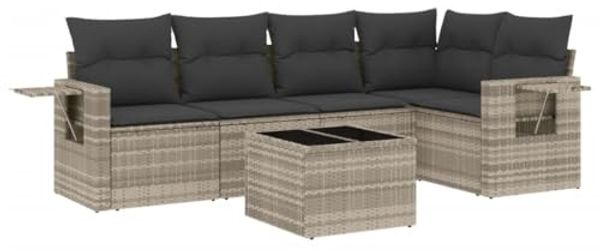 vidaXL 6-tlg. Garten-Sofagarnitur mit Kissen Hellgrau Poly Rattan 3252479