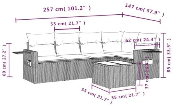 vidaXL 6-tlg. Garten-Sofagarnitur mit Kissen Hellgrau Poly Rattan 3252479 Bild 3
