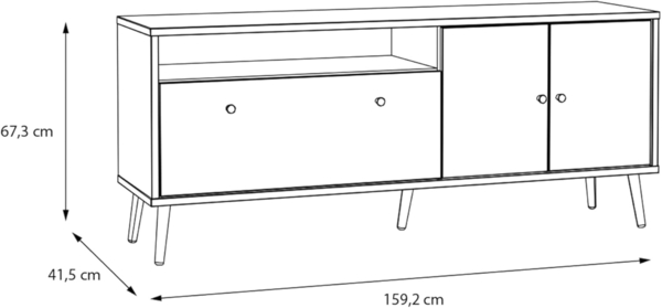 Forte Harllson, einfache Montage Dank EasyKlix TV Schrank, Holzdekor: Mauvella Eiche mit Weiß, TV Tisch mit 2 Türen, Mid Century Stil, 160 cm breit x 67 cm hoch x 41 cm tief Bild 6