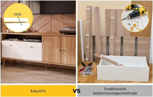 Forte Harllson, einfache Montage Dank EasyKlix TV Schrank, Holzdekor: Mauvella Eiche mit Weiß, TV Tisch mit 2 Türen, Mid Century Stil, 160 cm breit x 67 cm hoch x 41 cm tief Bild 8