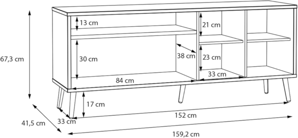 Forte Harllson, einfache Montage Dank EasyKlix TV Schrank, Holzdekor: Mauvella Eiche mit Weiß, TV Tisch mit 2 Türen, Mid Century Stil, 160 cm breit x 67 cm hoch x 41 cm tief Bild 7