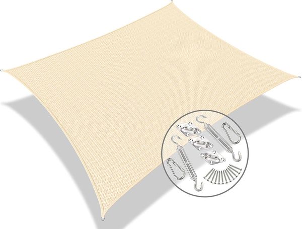 HDPE Sonnensegel Rechteckig mit Befestigung Set, 3x2. 5m Elfenbein