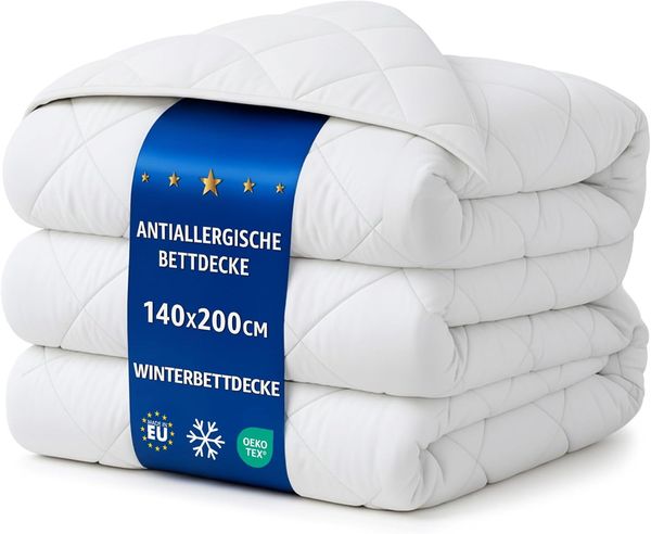 Bettdecke Winterdecke 140x200 cm – Steppdecken Schlafdecke warm Steppbettdecke Weiß