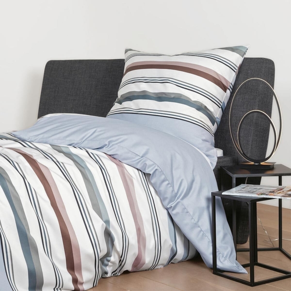Janine J.D. Mako-Satin Bettwäsche 200x200 Streifen platin naturell blau 87094-08 Bild 2