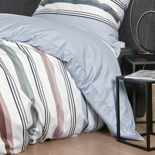 Janine J.D. Mako-Satin Bettwäsche 200x200 Streifen platin naturell blau 87094-08 Bild 4