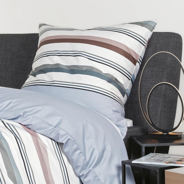 Janine J.D. Mako-Satin Bettwäsche 200x200 Streifen platin naturell blau 87094-08 Bild 3