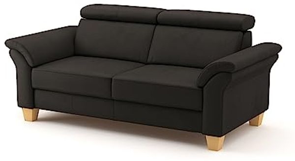 CAVADORE 3-Sitzer-Sofa Ammerland in Echtleder / Landhaus-Sofa mit Federkern + Kopfteilverstellung / 186 x 84 x 93 / Leder Dunkelbraun