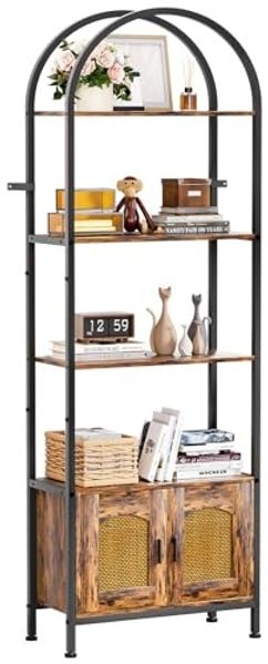 Yorbay Bücherregal 5 Ebenen, Standregal mit Schrank, Bogenförmiges Aufbewahrungsregal, 60x28x177cm, für Wohnzimmer, Schlafzimmer, Arbeitszimmer & Bad