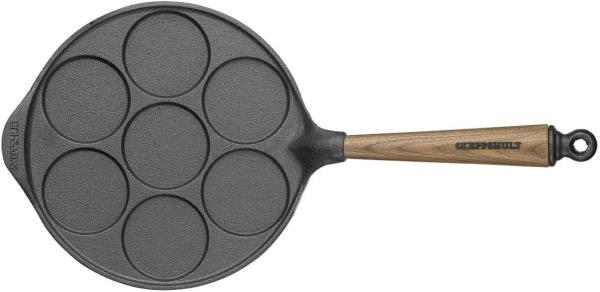 Skeppshult Pfannkuchenpfanne für 7 Mini-Pancakes Gusseisen 23 cm Walnussholzgrif - Schwarz - 20 bis 24 cm