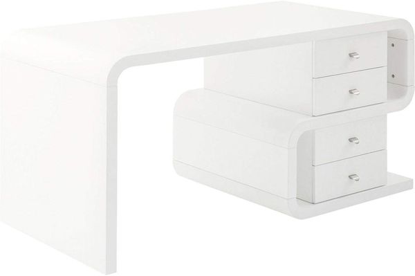 Kare Design Schreibtisch White Club Snake, großer, moderner Computertisch, Laptoptisch, PC Arbeitstisch Organizer, Hochglanz, Weiß (H/B/T) 76 x 150 x 70 cm