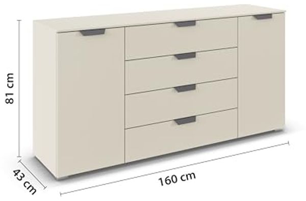 rauch Aditio Box, Kommode, 2-türig, 4 Schubladen, mit Softclose-Funktion, Farbe Beige, BxHxT 160x81x43cm Bild 3