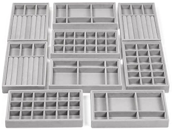 Belle Vous Schmuckständer Grauer Samt Schmuck-Organizer - 9-teiliges Set (9 St)