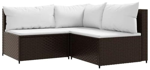 vidaXL 3-tlg. Garten-Lounge-Set mit Kissen Braun Poly Rattan 319748