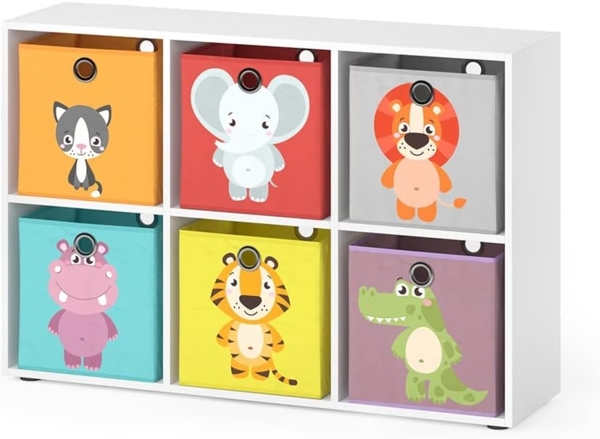 Kinderregal Weiß 72 x 107.8 cm mit 6 Faltboxen Vicco