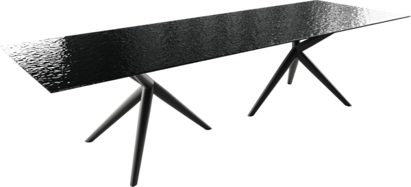 Esstisch Edge 300x100 Reliefglas Rauchschwarz 3D-Design Estelar rund Metall Schwarz