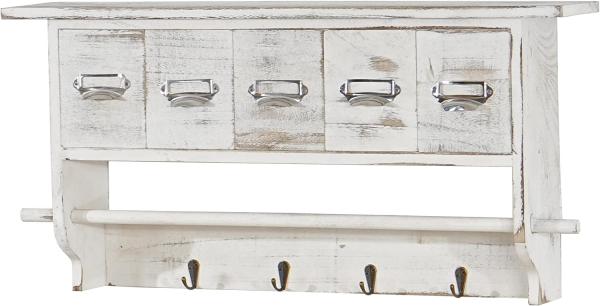 Garderobe HWC-C49, Wandgarderobe Wandregal, Vintage mit 5 Schubladen 32x65x13cm ~ Shabby Look, weiß