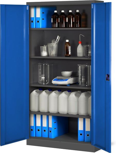 Jan Nowak Aktenschrank C001H Büroschrank Metallschrank Stahlschrank Werkzeugschrank Stahlblech Pulverbeschichtet Flügeltürschrank Abschließbar 195 x 90 x 40 cm (anthrazit/blau)