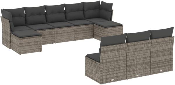 vidaXL 10-tlg. Garten-Sofagarnitur mit Kissen Grau Poly Rattan 3250129