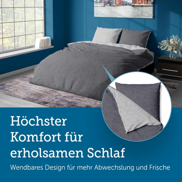 SETEX Wendebettwäsche Feinbiber, Biber, 2 teilig, mit Wendefunktion Bild 3