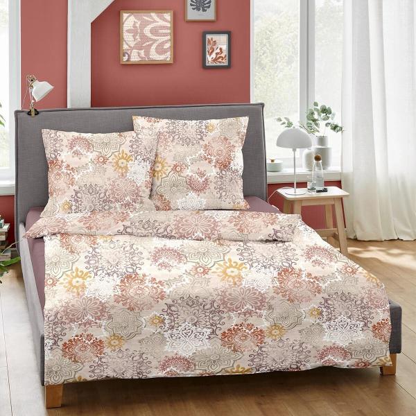 Dormisette Edel Biber Bettwäsche 155x220 Mandala Orient beige rost 2936-20