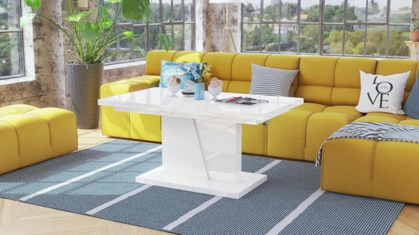 Mazzoni Couchtisch Grand Noir Weiß Hochglanz/Weiß höhenverstellbar ausziehbar 120-180, Funktionstisch, Wohnzimmertisch, Tisch, Esstisch, Sofatisch Bild 7