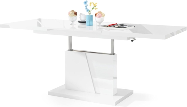 Mazzoni Couchtisch Grand Noir Weiß Hochglanz/Weiß höhenverstellbar ausziehbar 120-180, Funktionstisch, Wohnzimmertisch, Tisch, Esstisch, Sofatisch Bild 3