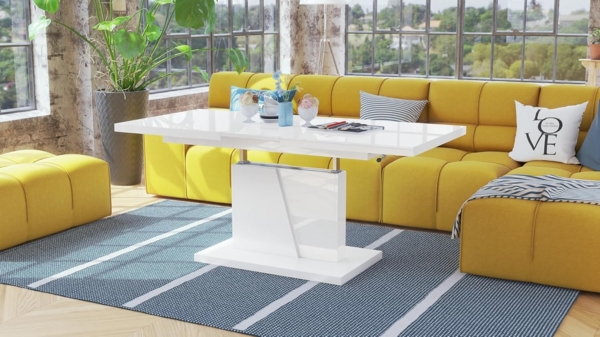 Mazzoni Couchtisch Grand Noir Weiß Hochglanz/Weiß höhenverstellbar ausziehbar 120-180, Funktionstisch, Wohnzimmertisch, Tisch, Esstisch, Sofatisch Bild 8