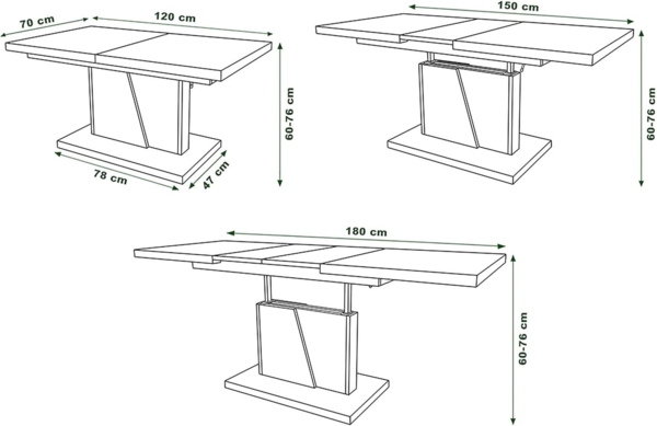 Mazzoni Couchtisch Grand Noir Weiß Hochglanz/Weiß höhenverstellbar ausziehbar 120-180, Funktionstisch, Wohnzimmertisch, Tisch, Esstisch, Sofatisch Bild 2