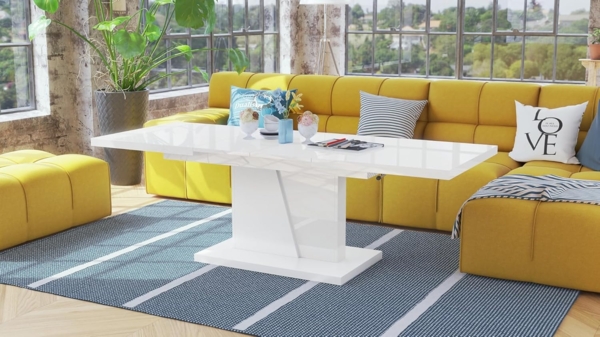 Mazzoni Couchtisch Grand Noir Weiß Hochglanz/Weiß höhenverstellbar ausziehbar 120-180, Funktionstisch, Wohnzimmertisch, Tisch, Esstisch, Sofatisch Bild 9