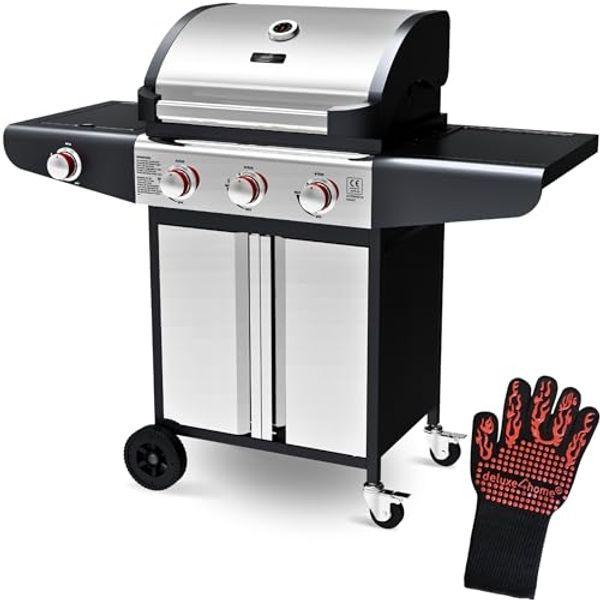Grillwagen mit Deckel - Gasgrill, Stahl Schwarz, 131 x 110 x 54 cm