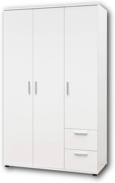 Stella Trading BIBO Eleganter Jugendzimmer Kleiderschrank 3-türig - Vielseitiger Drehtürenschrank mit viel Stauraum in weiß - 115 x 191 x 55 cm (B/H/T)