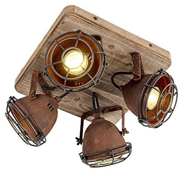 Qazqa LED Aufbaustrahler Gina, ohne Leuchtmittel, GU10, Rostbraun, Industrie, Stahl, 4-flammig