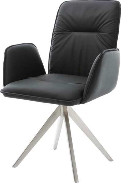 Esszimmerstuhl Vinja-Flex Echt-Leder Schwarz Kreuzgestell kantig Edelstahl