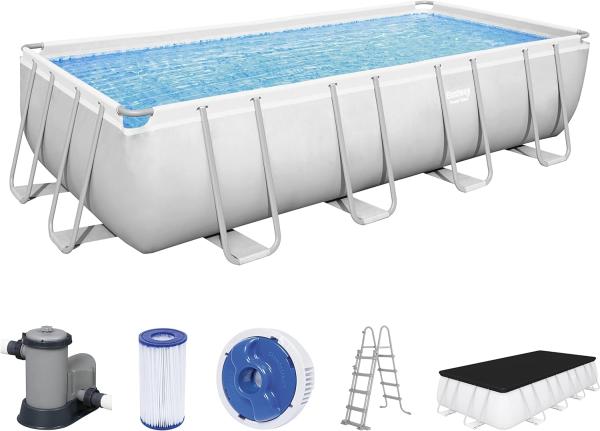 Power Steel™ Frame Pool Komplett-Set mit Filterpumpe 549 x 274 x 122 cm , lichtgrau, eckig