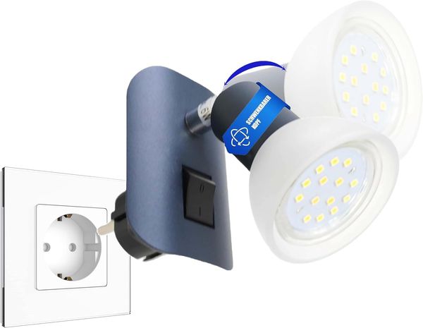 TRANGO LED Steckdosenleuchte, 11-045 LED Steckerlicht in Schwarz matt mit Lampenschirm aus Glas, Stecker-Nachtlicht inkl. 1x GU10 LED Leuchtmittel 3000K warmweiß, inklusive Ein/Aus- Schalter Leselampe, Küchenlampe