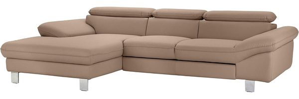 Mivano Ecksofa Driver mit Recamiere links, Ledercouch im modernen Design, Inkl. verstellbare Kopfstützen, 268 x 73 x 169, Kunstleder, Braun