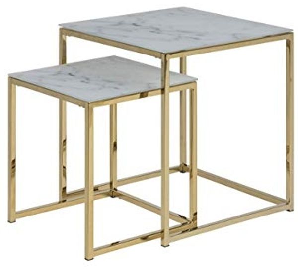 Satztische, Beistelltische im 2er-Set ALISMA, Marmor/Gold