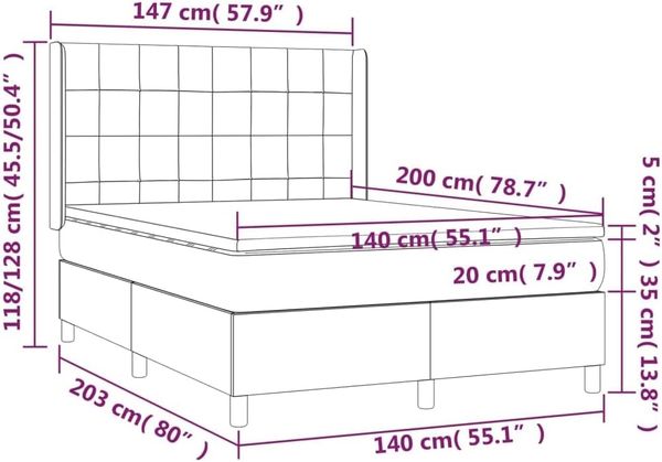 vidaXL Boxspringbett mit Matratze Taupe 140x200 cm Stoff 3131997 Bild 3