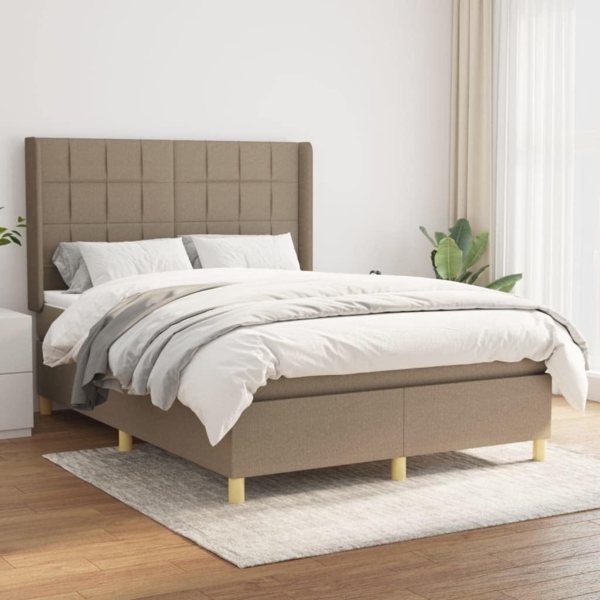 vidaXL Boxspringbett mit Matratze Taupe 140x200 cm Stoff 3131997