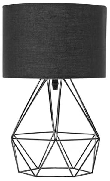 'Maroni' Tischlampe Schwarz Metall 35 cm Stoffschirm Lampenfuß Diamantform Kabel mit Schalter Modernes Design