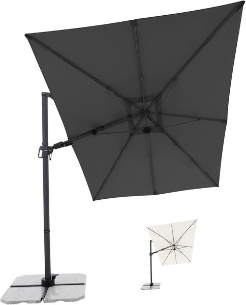 Doppler - Derby Style Sonnenschirm - Ampelschirm 300x220 cm in Dunkelgrau um 360° drehbar - Sonnenschirm groß mit Ständer - Pendelschirm wasserdicht für Garten & Terrasse - Kippbarer Gartenschirm