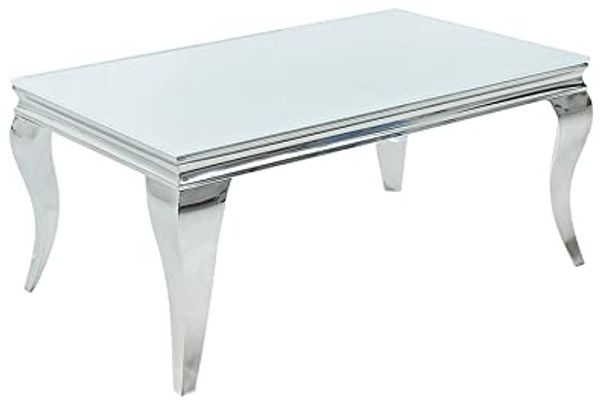 riess-ambiente Couchtisch MODERN BAROCK 100cm weiß, Wohnzimmer · Glasplatte · Edelstahl · eckig