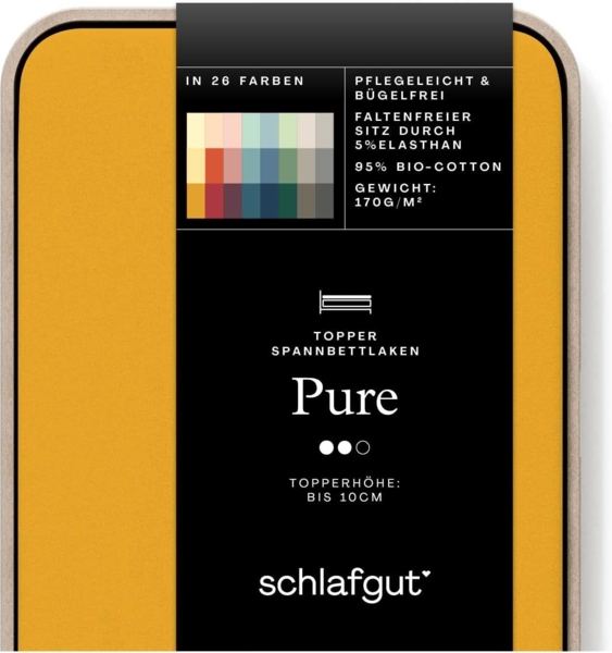 Schlafgut Spannbettlaken PURE TOPPER in Gr. 90x200, 140x200 oder 180x200 cm, Laken für Topper, Jersey-Elasthan, Gummizug: rundum, (1 Stück), aus 100% Bio-Baumwolle, für Matratzen bis 10 cm Höhe, Bettlaken