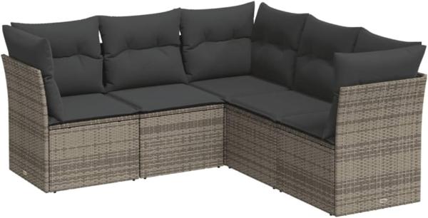 vidaXL 5-tlg. Garten-Sofagarnitur mit Kissen Grau Poly Rattan 3249459